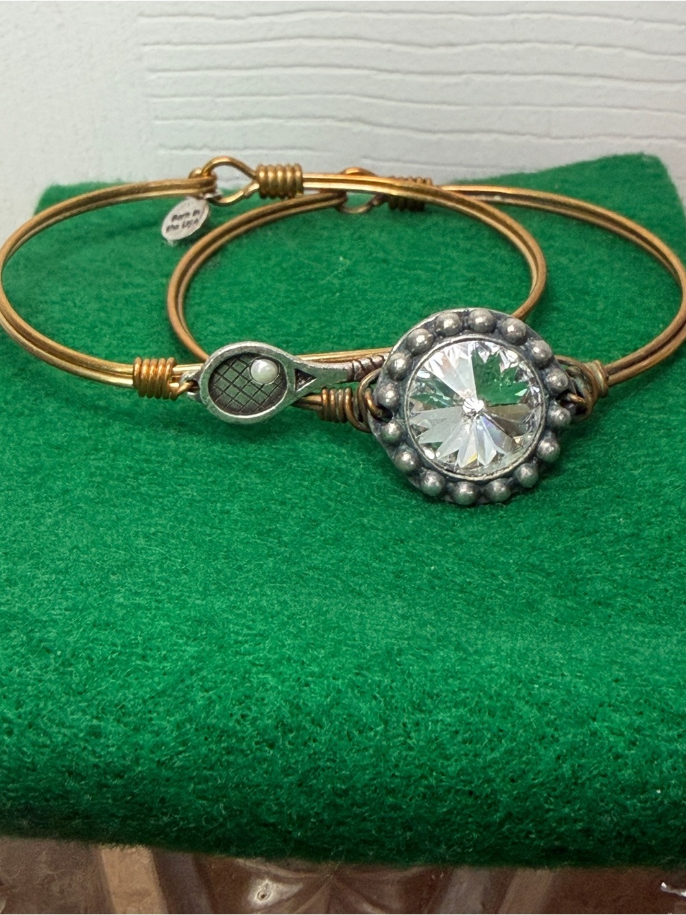 Luca + Danni Stackable Bracelets with Crystal and tennis racket Charms Set of 2.
